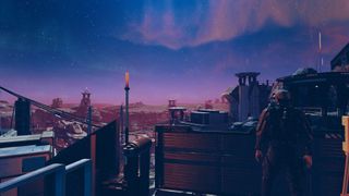 A Starfield character looking over the city of Dazra in Starfield Shattered Space