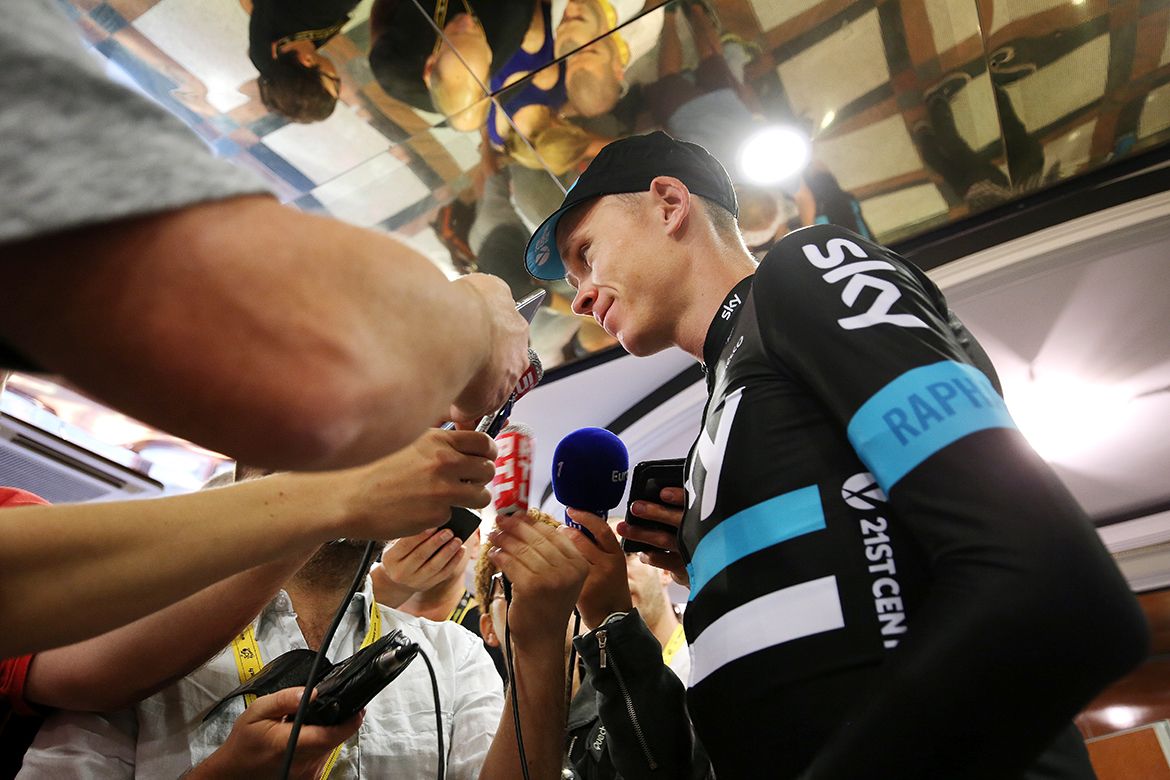 Chris Froome (Sky) answering questions