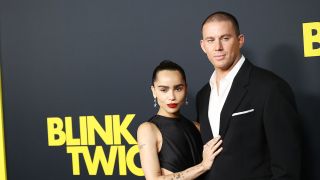 Zoe Kracitz and Channing Tatum posing on the Blink Twice red carpet 