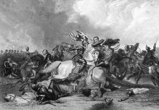An engraving showing Richard III and the Earl of Richmond at the Battle of Bosworth in 1485.