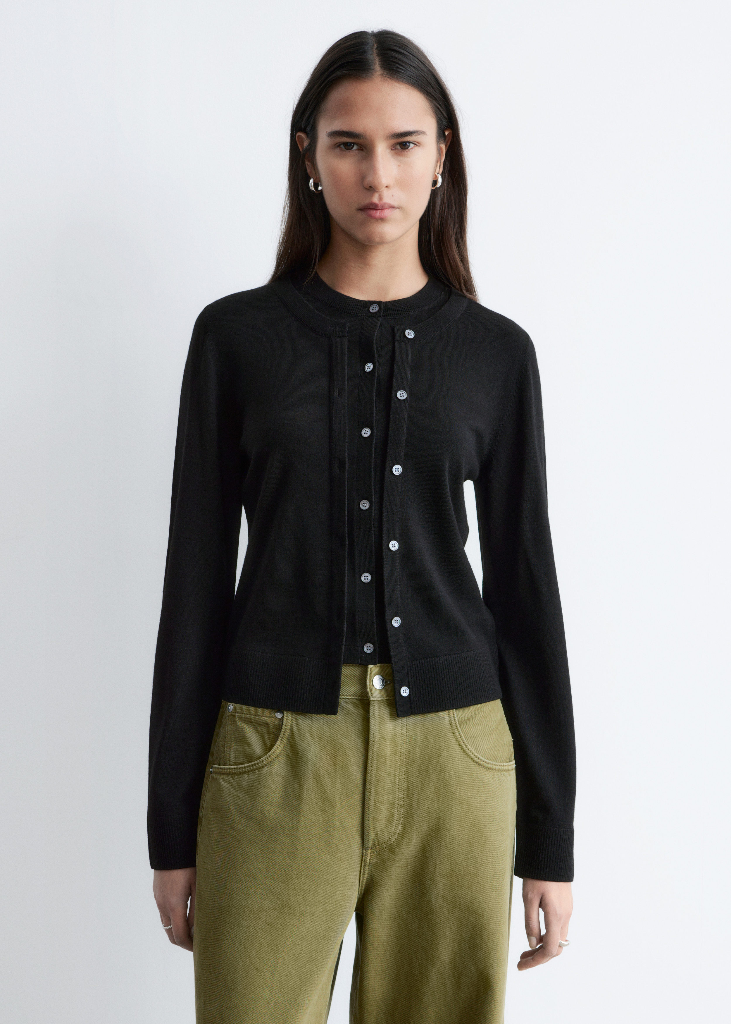 Double-Layer Merino Wool Cardigan