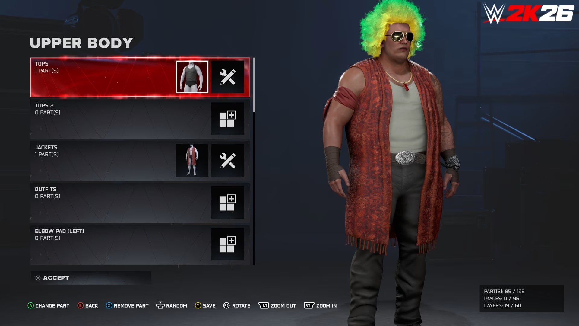 In-game screenshot of the Create-A-Superstar feature in WWE 2K26