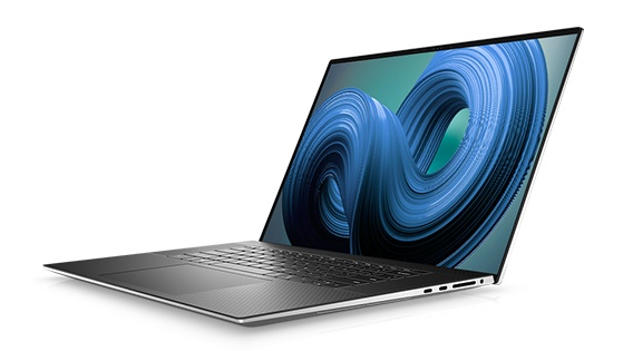 Dell XPS 17 laptop on white background with the screen open