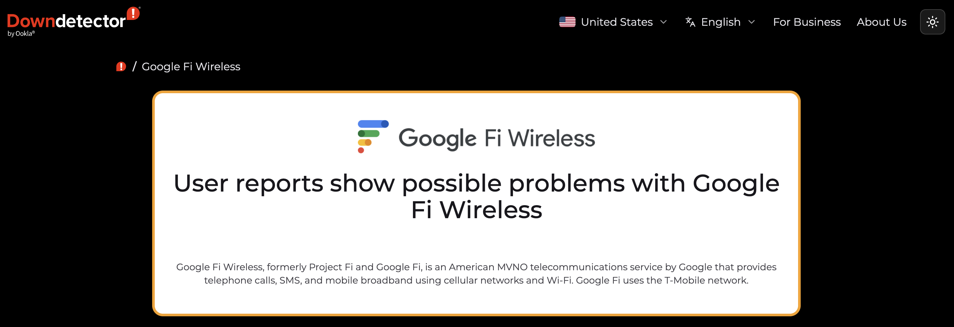 Downdetector showing Google Fi outage.