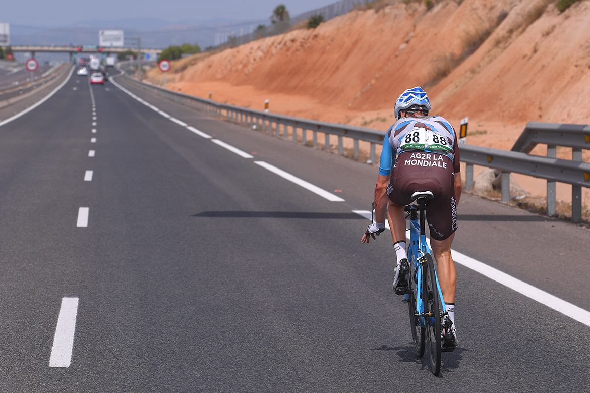 Hugo Houle (AG2R La Monidale) chases on after a crash