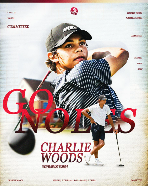 A graphic showing Charlie Woods' commitment to Florida State University