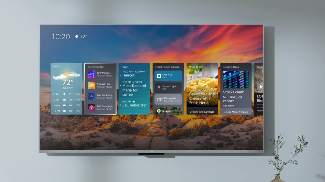 Amazon Fire TV QLED showing Alexa Widgets on screen