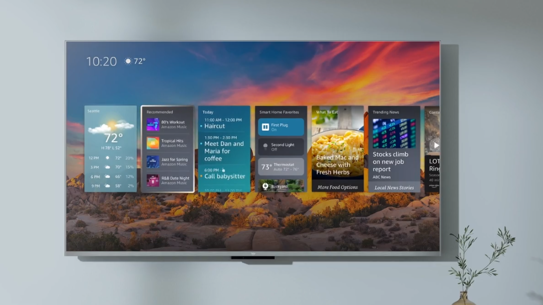 Amazon Fire TV QLED montrant Alexa Widgets à l'écran