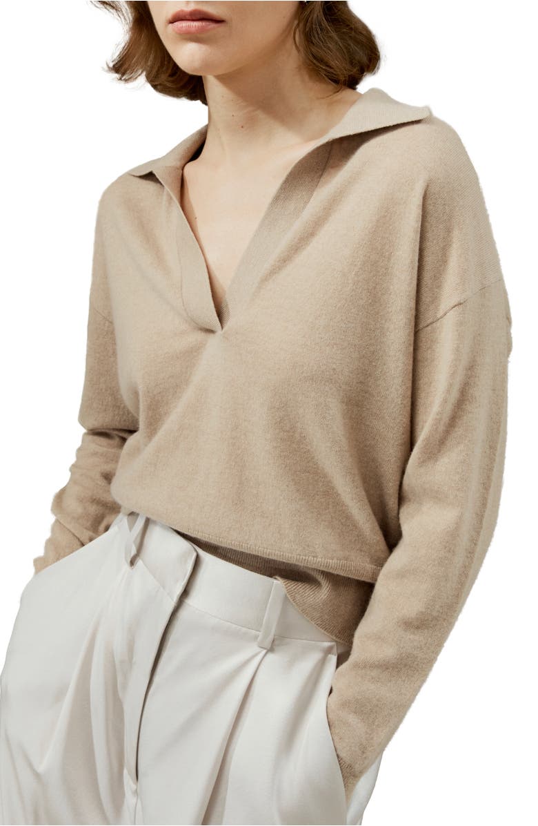 Women's V Neck Cashmere Polo Sweater