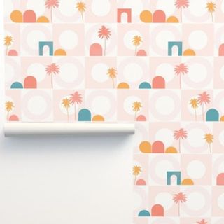 Palm tree and arch printed peel and stick wallpaper