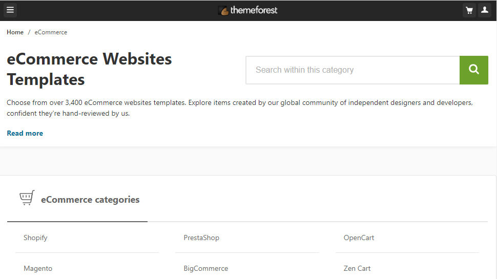 Tangkapan layar situs web untuk Themeforest