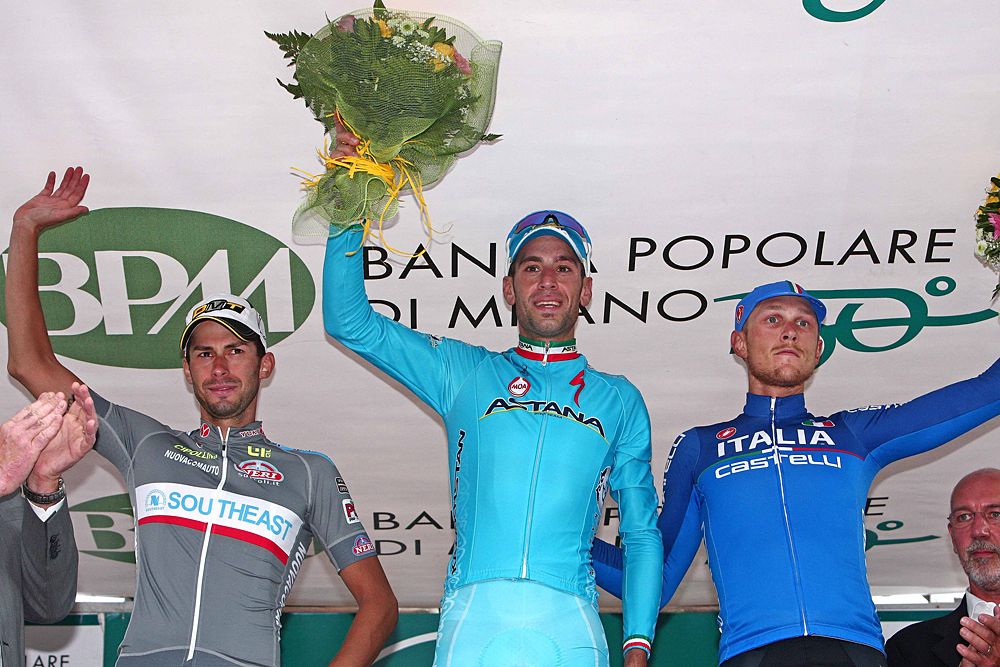 Vincenzo Nibali (Astana) tops the podium at Coppa Bernocchi