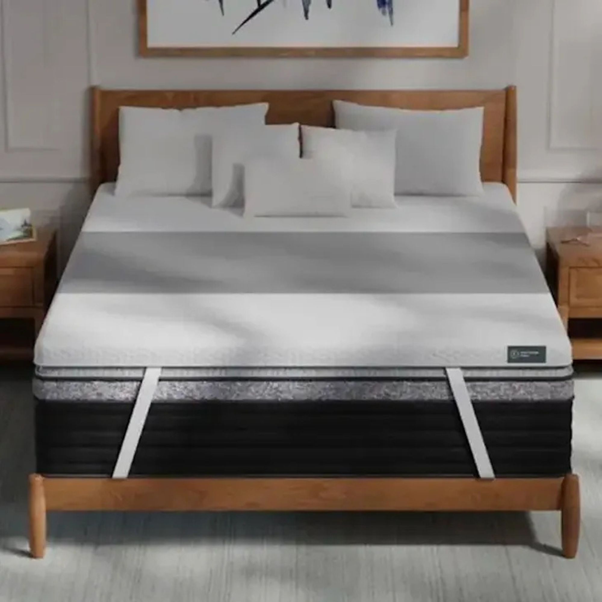 Helix ErgoAlign Mattress Topper on a bed against white walls.