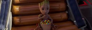 Baby Groot eating candy in Guardians of the Galaxy Vol. 2