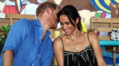 Prince Harry, Duke of Sussex and Meghan, Duchess of Sussex at the Escuela Tambores de Cabildo during The Duke and Duchess of Sussex Colombia Visit on August 17, 2024 in Cartagena, Colombia.