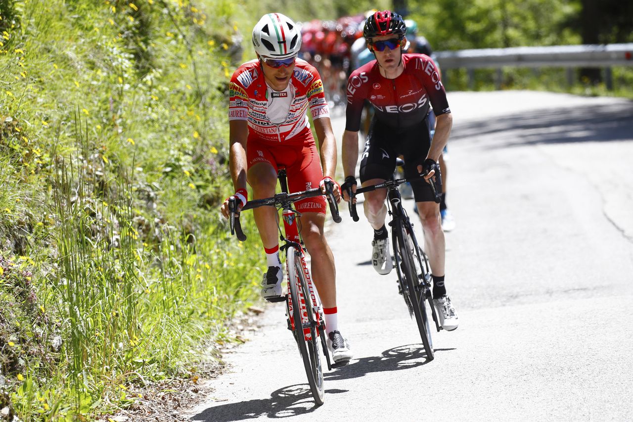 Fausto Masnada (Androni Giocattoli) leads the break early on