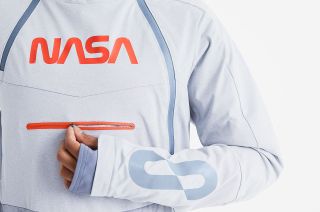 The 39A flight jacket is the first garment in OROS' new NASA collab and features the space agency's "worm" logotype.