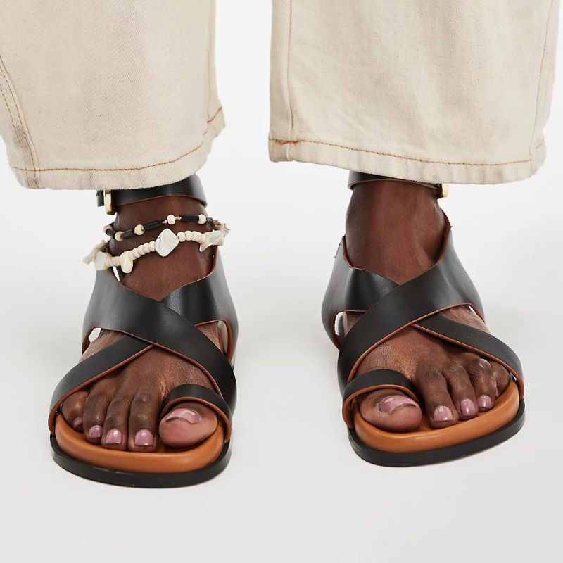 black toe strap sandals