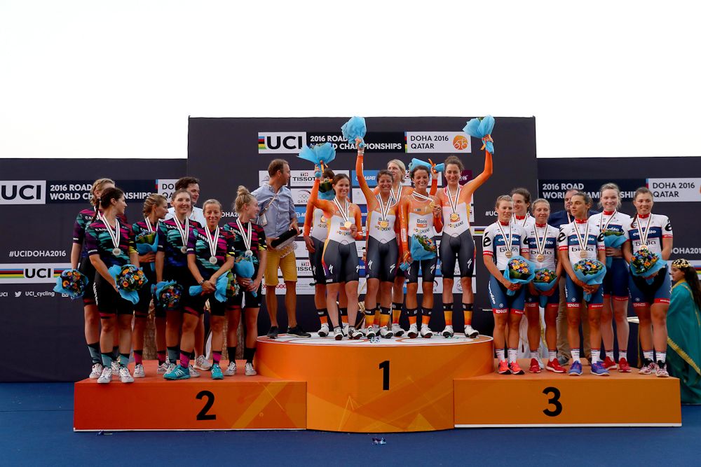 First, second and third on the podium for the Worlds team time trial
