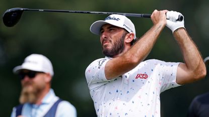 Max Homa hits a tee shot during the second round of the BMW Championship