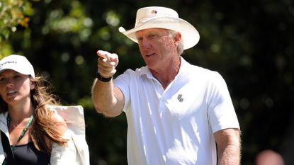 Greg Norman of Australia, CEO and Commissioner of the LIV Golf Tour, walks down the fourth hole during the second round of the 2024 Masters