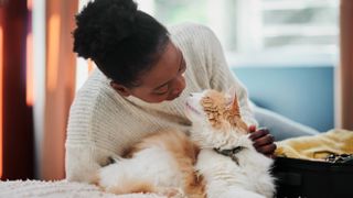 Woman petting cat