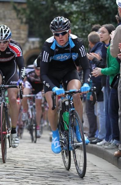 Team Sky's Ben Swift on the cobbled climb of Michaelgate in Lincoln City.