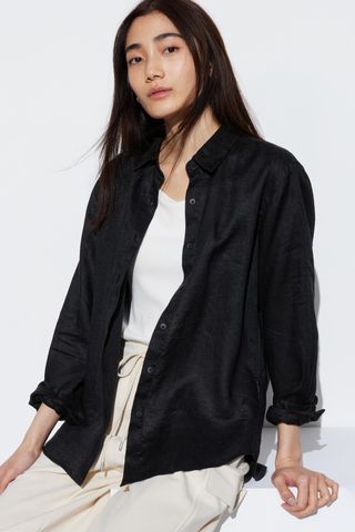 UNIQLO Black Linen Button-Down Shirt