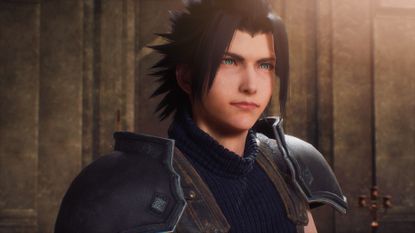 Crisis Core Reunion protagonist Zack Fair stares at the camera