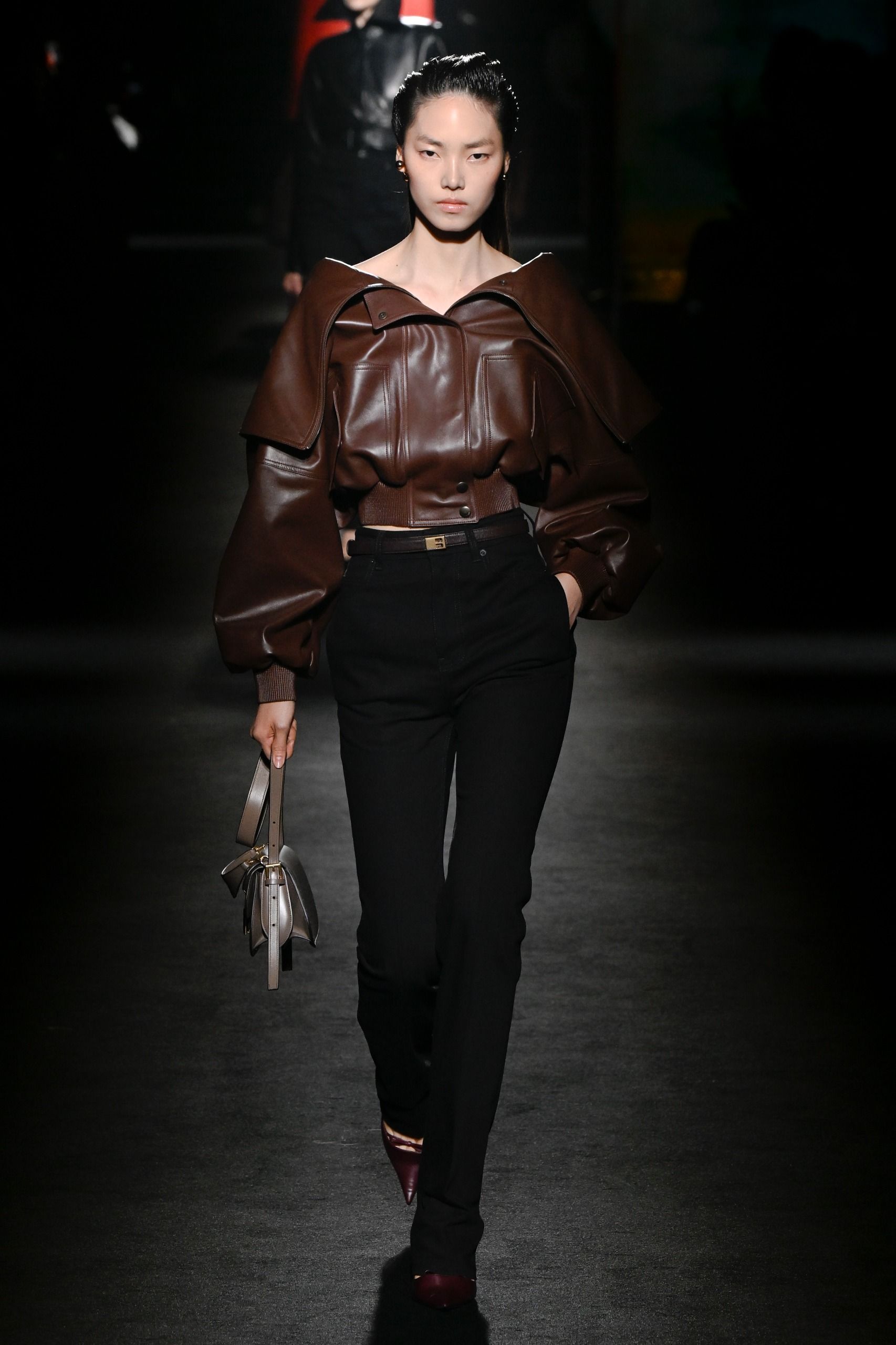 balenciaga fall winter 2026 runway cropped leather jacket