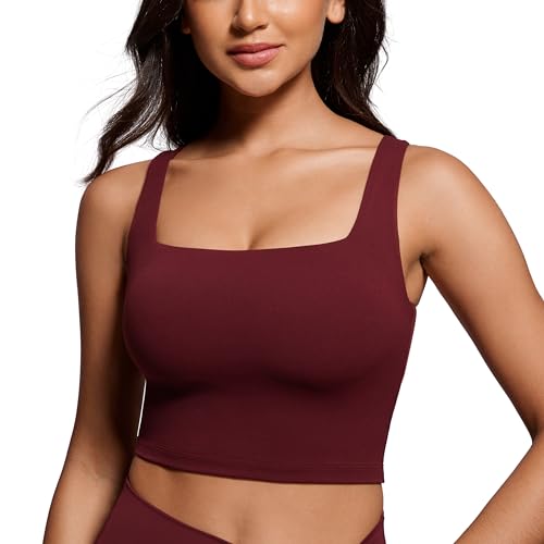 Crz Yoga Butterluxe Square Neck Crop Tank Top Red Merlot 12