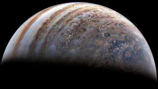 An image of Jupiter captured by JunoCam during the mission's 48th flyby.