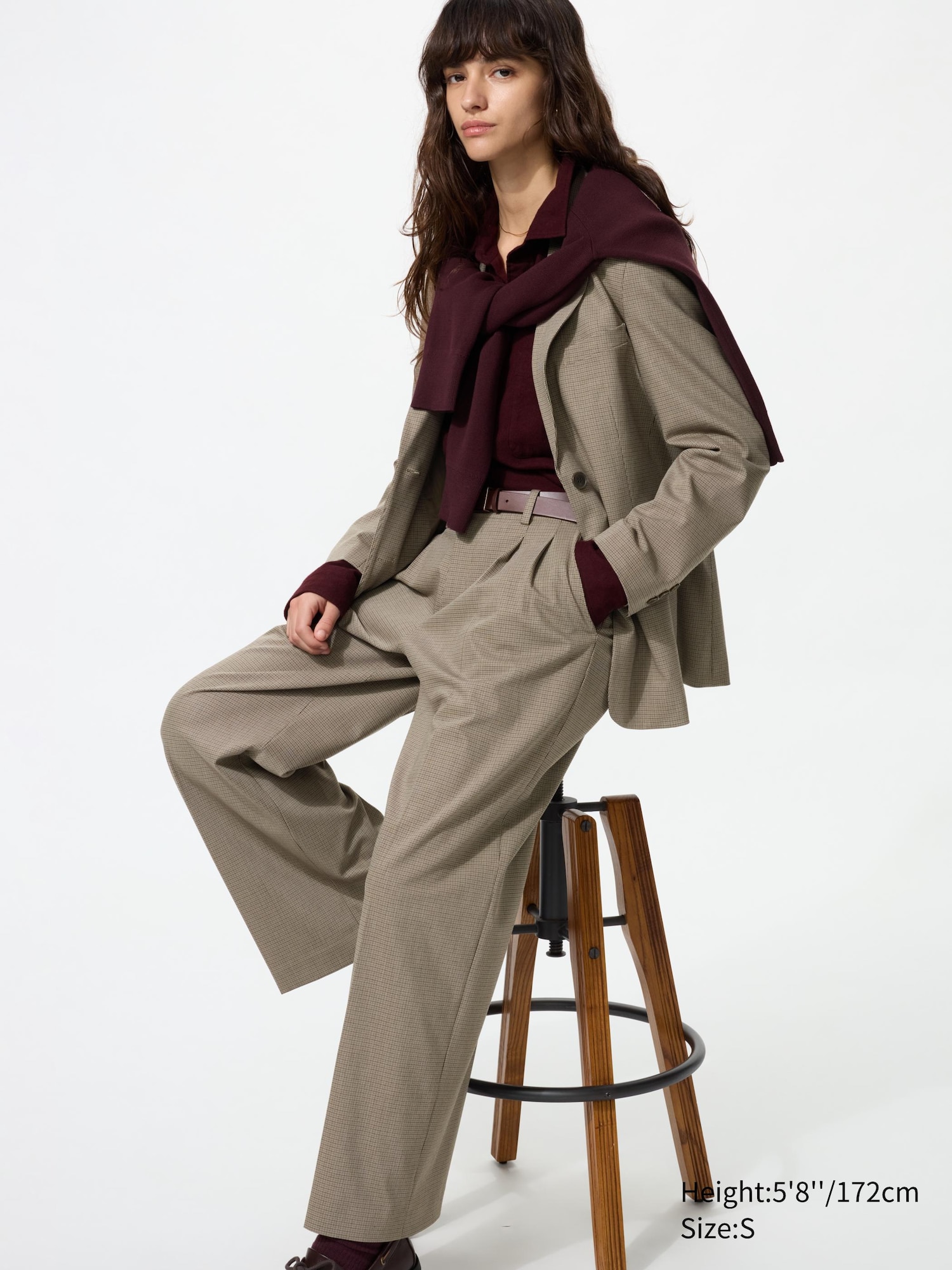 Smart Pleated Wide Trousers (checked)