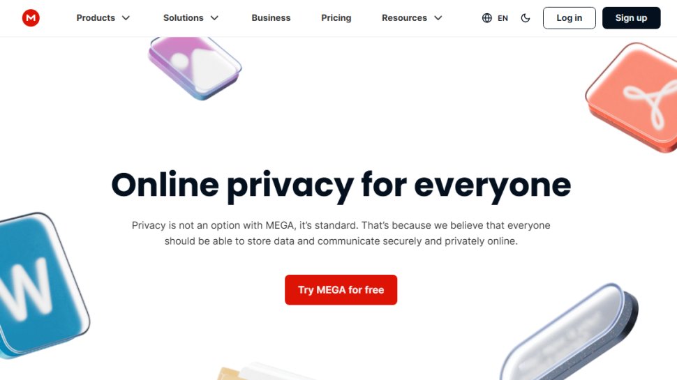 Website screenshot of Mega (August, 2025)