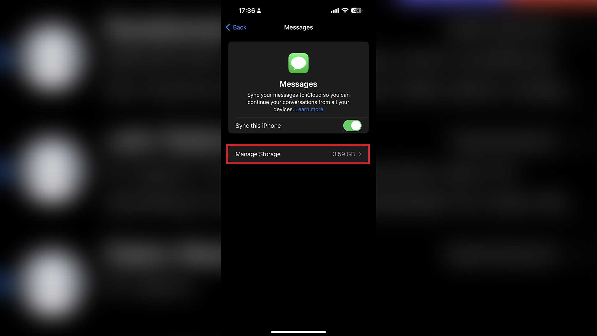 Settings option in iOS 17