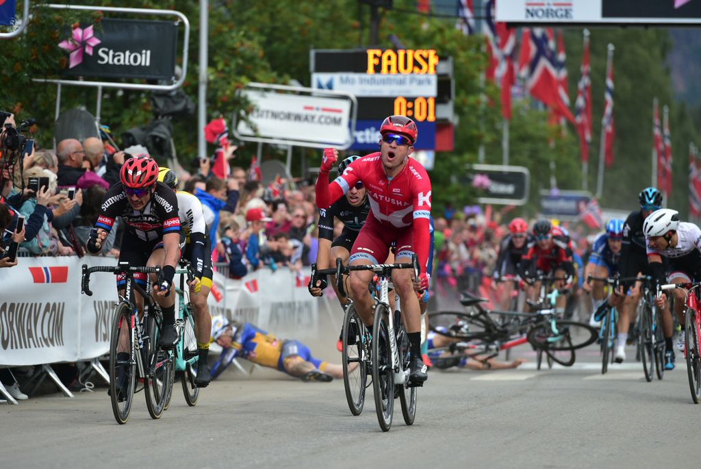 Alexander Kristoff (Katusha) celebrates victory