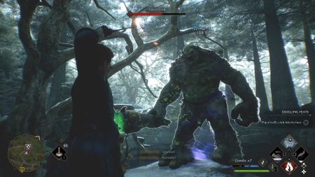 hogwarts Legacy fighting a troll to get bogeys