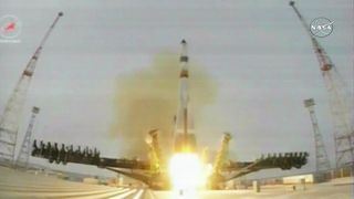 A Russian Soyuz rocket launches the unmanned Progress 62 cargo ship toward the International Space Station on Dec. 21, 2015 from Baikonur Cosmodrome in Kazakhstan.