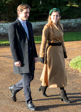 Princess Beatrice and Edoardo Mapelli Mozziconi attend the Christmas Day Church service at Church of St Mary Magdalene on the Sandringham estate on December 25, 2019 in King's Lynn, United Kingdom