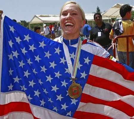 Shelley Evans is one happy customer after winning the women's road race.