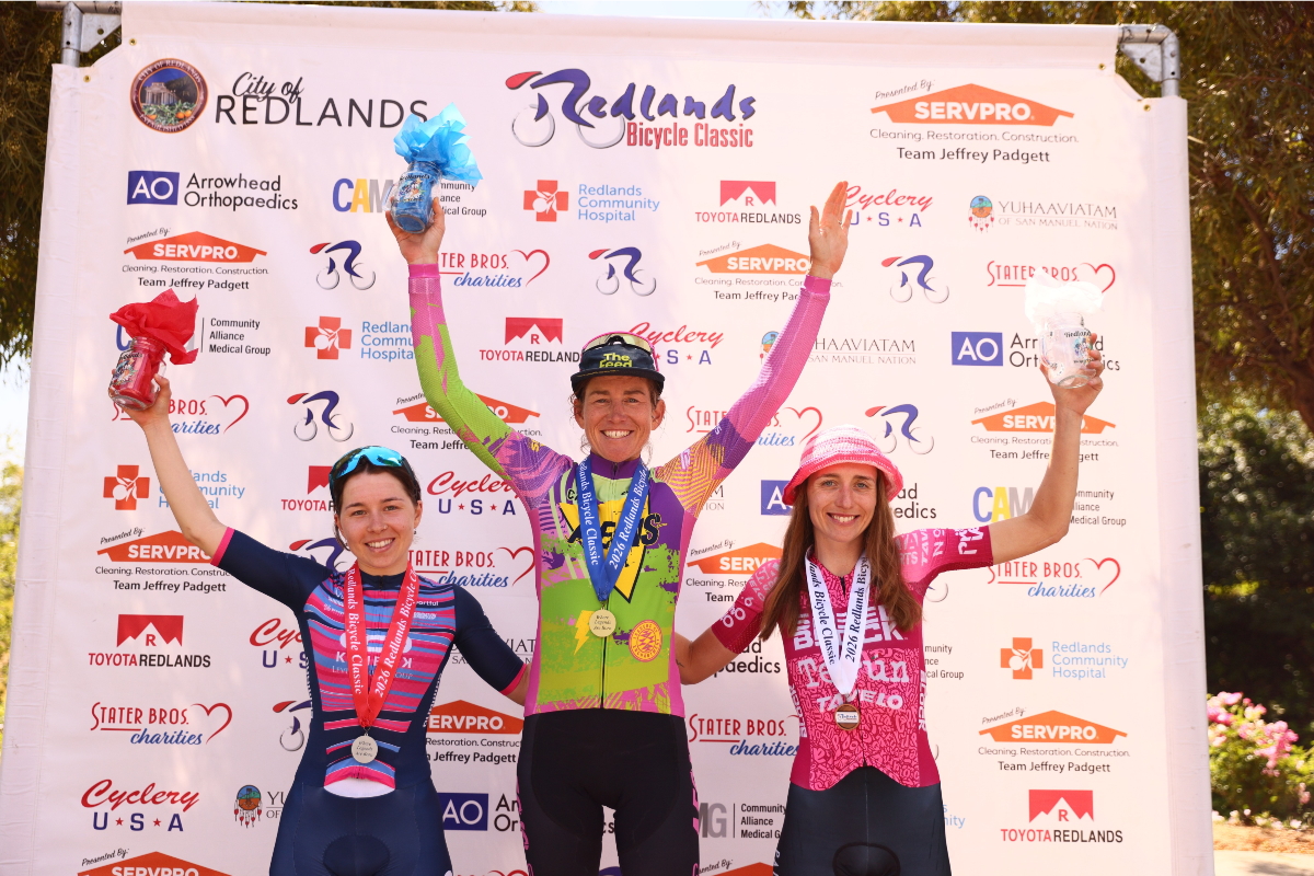 Podio femenino de la etapa 3 del Redlands Bicycle Classic