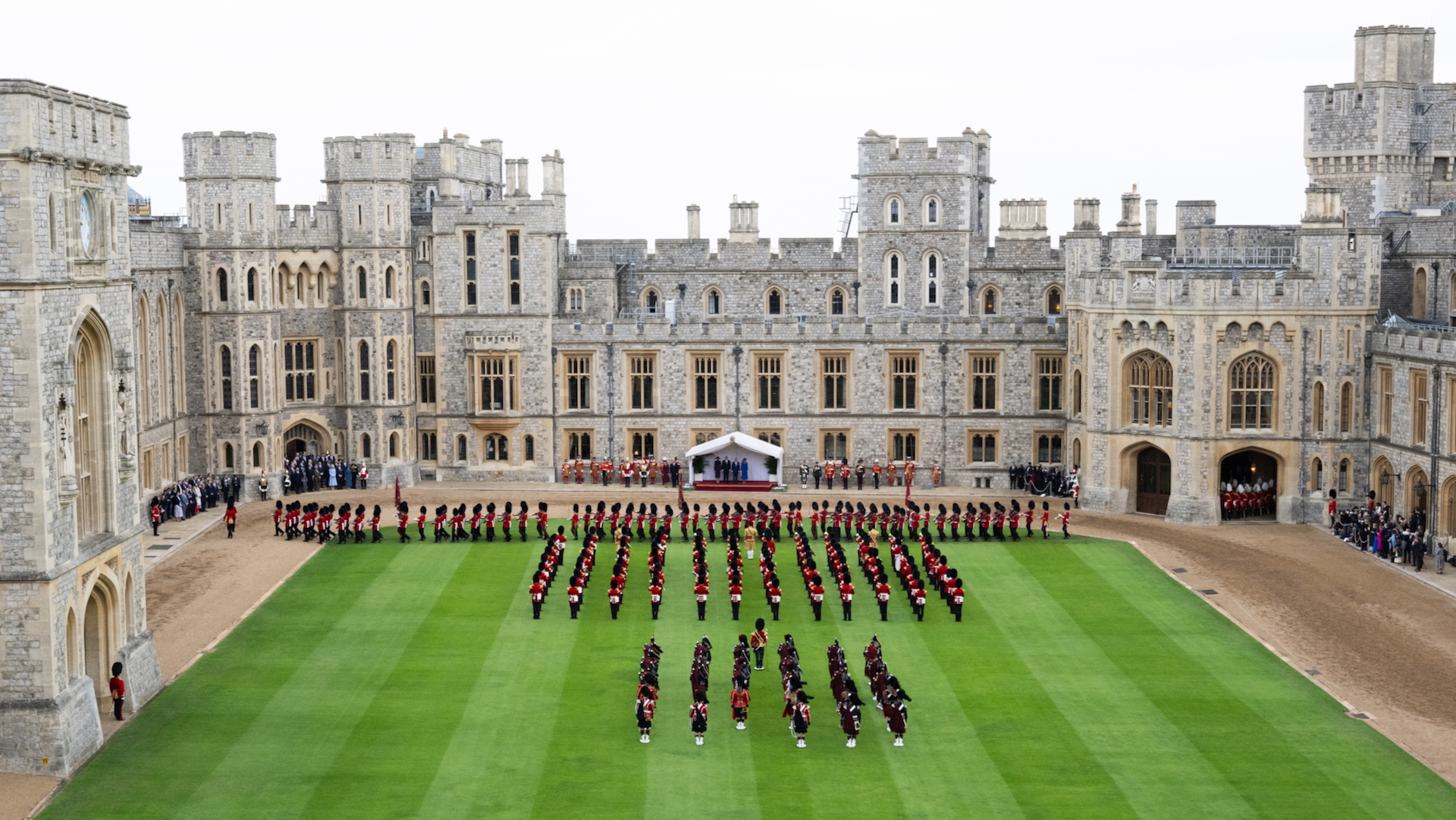 A view of the ceremonial welcome at Windsor Castle during the State visit by the President of the United States of America at Windsor Castle on 17 September 2025