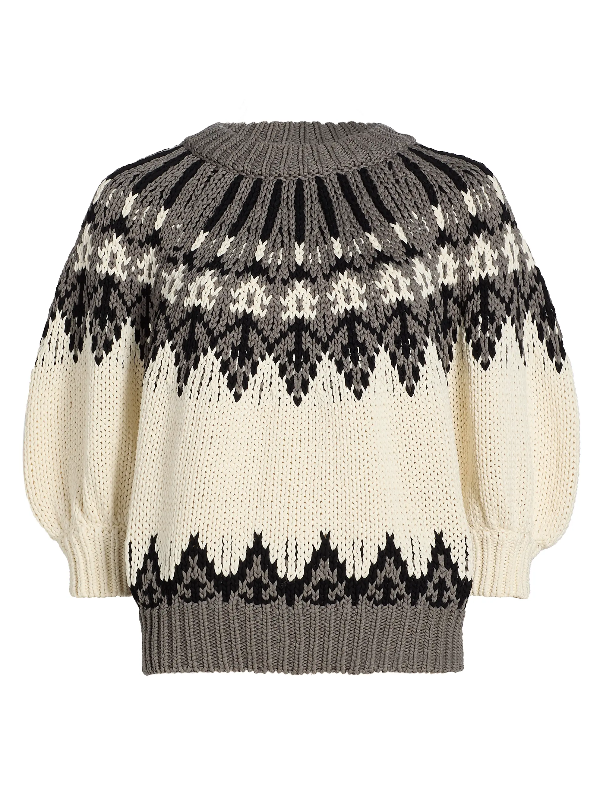 Marty Chunky Colorworked Puff-Sleeve Sweater