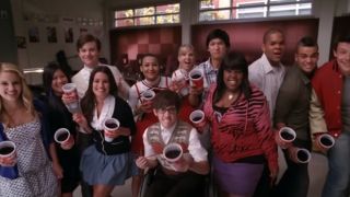 The Glee cast, about to throw slushies