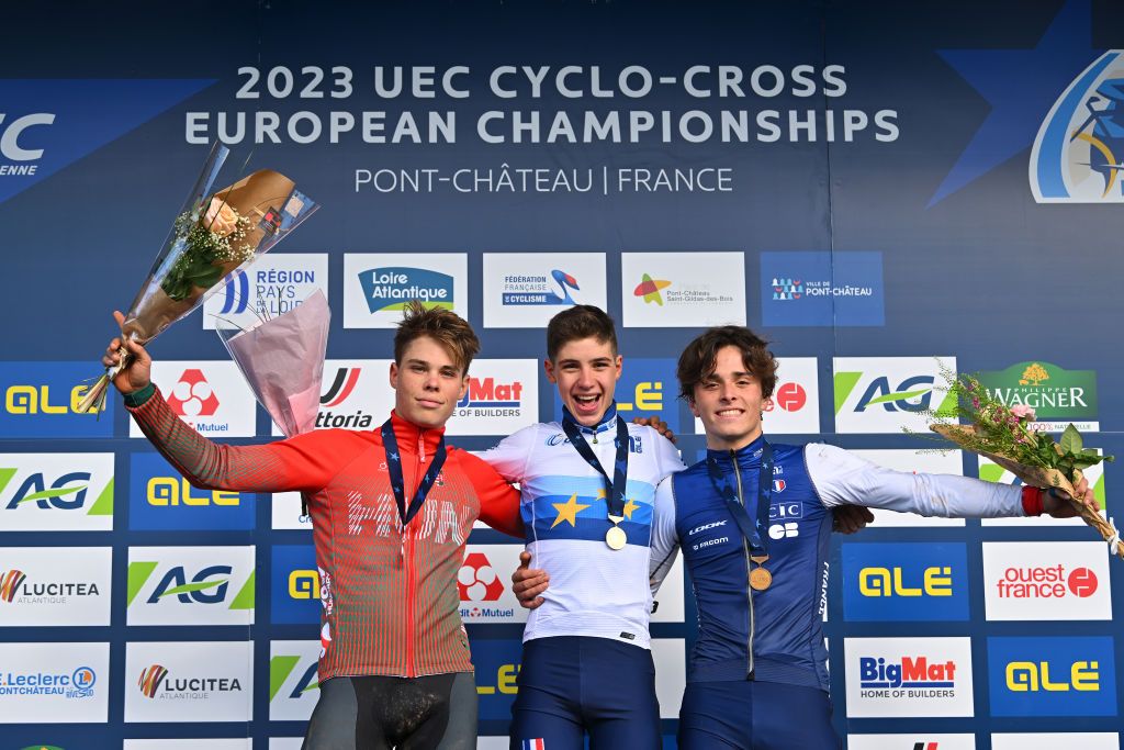 2023 European Cyclo-cross Championships: the Junior Men&#039;s podium