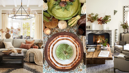 Thanksgiving decor ideas, cozy living room, decorated table, cozy living room with fireplace