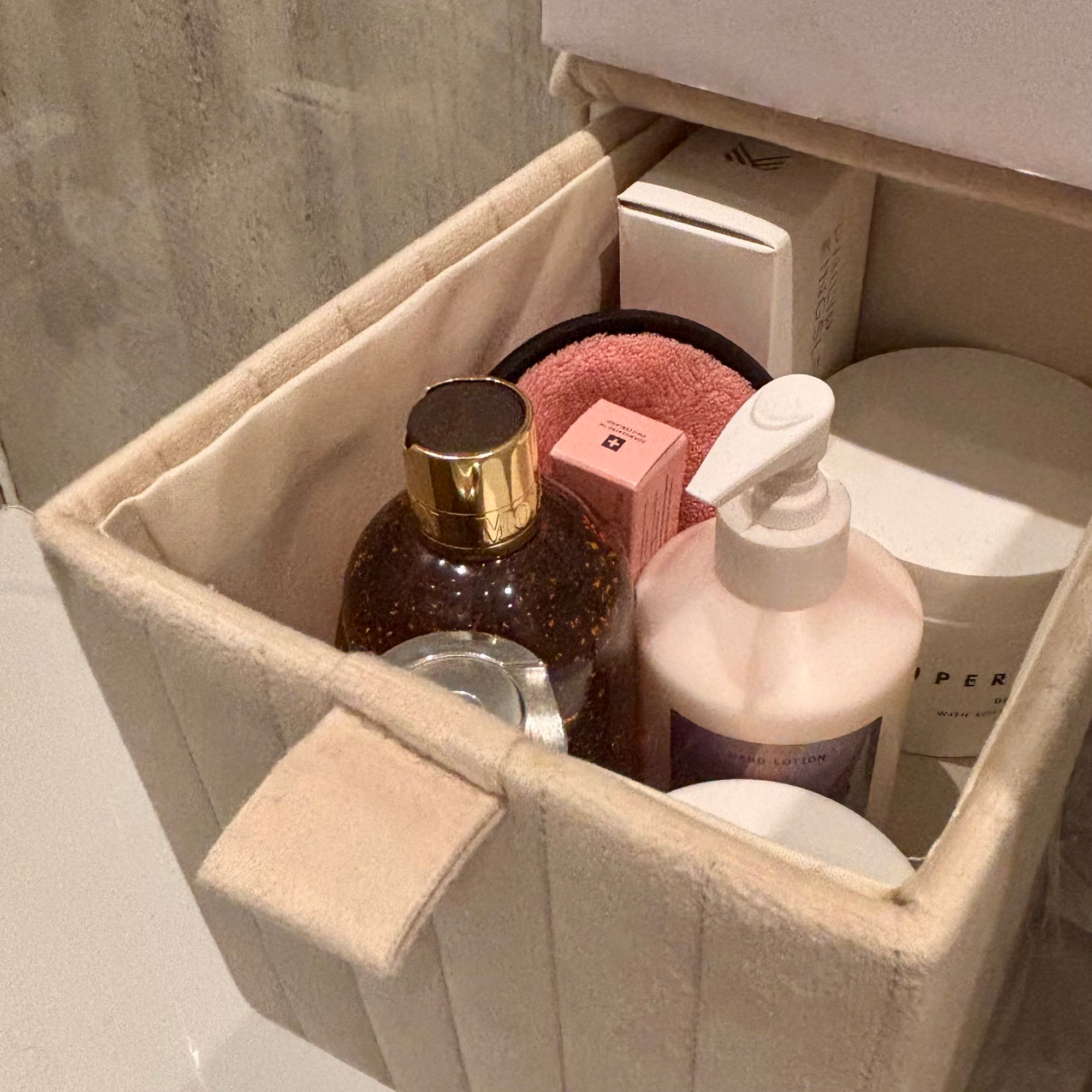 toiletries in a drawer