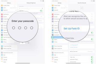 Set up Face ID on iPad Pro by showing: Enter your Passcode, then tao Set up Face ID