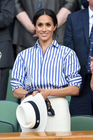 Meghan, Duchess of Sussex attends day twelve of the Wimbledon Tennis Championships at the All England Lawn Tennis and Croquet Club on July 14, 2018 in London, England