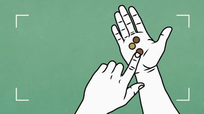 Illustration of a hand holding out coins to represent manifestation for money